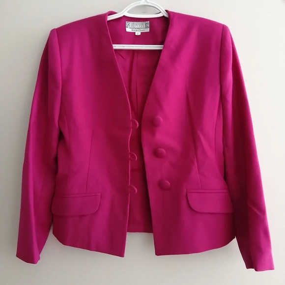 Vintage Braemar by Jeremy Scott Pure Virgin Wool Pink Single Breasted Blazer 4 - Picture 5 of 17